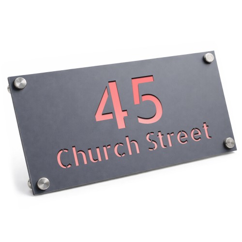 Personalised Address Sign For Outside Grey With Rose Gold