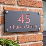 Personalised Address Sign For Outside Grey With Rose Gold