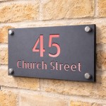 Personalised Address Sign For Outside Grey With Rose Gold