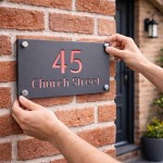 Personalised Address Sign For Outside Grey With Rose Gold