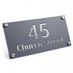 Personalised Address Sign For Outside Grey With Silver Number