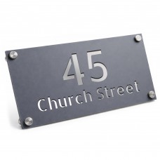 Personalised Address Sign For Outside Grey With Silver Number