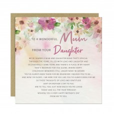 Mother's Day Card To a Wonderful Mum From Daughter Sentiment