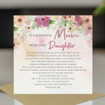 Mother's Day Card To a Wonderful Mum From Daughter Sentiment