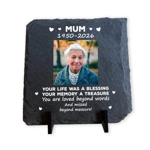 Personalised Mum Memorial Slate Plaque with Photo and Dates