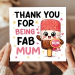 Happy Mothers Day Card FAB MUM Mum Birthday Card Thank You Card 