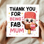 Happy Mothers Day Card FAB MUM Mum Birthday Card Thank You Card 