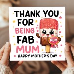 Cute Mothers Day Card FAB MUM Thank You Cards For Mothers Day