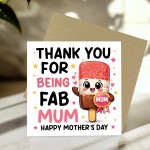 Cute Mothers Day Card FAB MUM Thank You Cards For Mothers Day