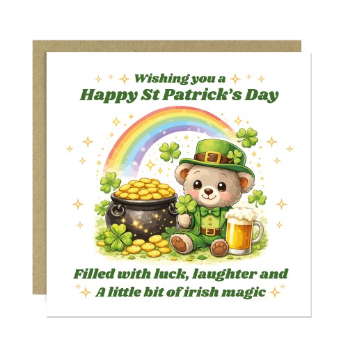 Cute St Patricks Day Card Funny Bear Irish Greeting Card