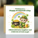 Cute St Patricks Day Card Funny Bear Irish Greeting Card