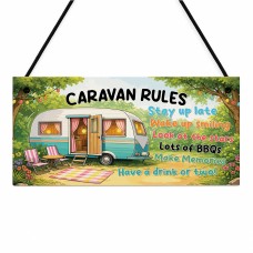 Caravan Rules Novelty Hanging Plaque Campervan Garden Sign