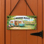 Caravan Rules Novelty Hanging Plaque Campervan Garden Sign