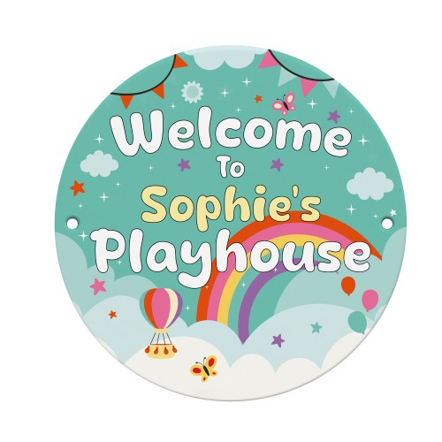 Personalised Playhouse Sign For Kids Rainbow Garden Playhouse