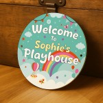 Personalised Playhouse Sign For Kids Rainbow Garden Playhouse