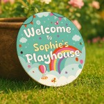 Personalised Playhouse Sign For Kids Rainbow Garden Playhouse