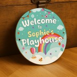 Personalised Playhouse Sign For Kids Rainbow Garden Playhouse