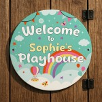 Personalised Playhouse Sign For Kids Rainbow Garden Playhouse