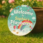 Personalised Playhouse Sign For Kids Rainbow Garden Playhouse