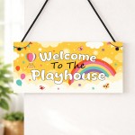Welcome To The Playhouse Sign Kids Rainbow Garden Playhouse Door