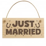 Just Married Hanging Wooden Engraved Sign Wedding Day Gift