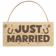 Just Married Hanging Wooden Engraved Sign Wedding Day Gift