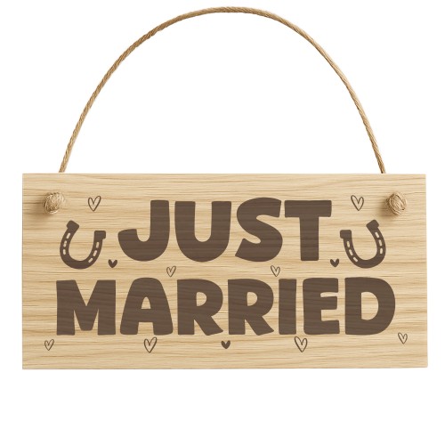 Just Married Hanging Wooden Engraved Sign Wedding Day Gift