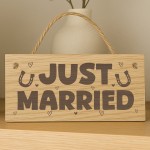 Just Married Hanging Wooden Engraved Sign Wedding Day Gift