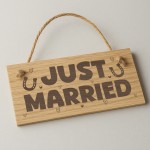 Just Married Hanging Wooden Engraved Sign Wedding Day Gift