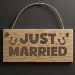 Just Married Hanging Wooden Engraved Sign Wedding Day Gift
