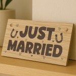 Just Married Hanging Wooden Engraved Sign Wedding Day Gift