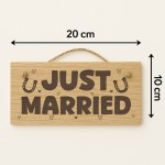 Just Married Hanging Wooden Engraved Sign Wedding Day Gift