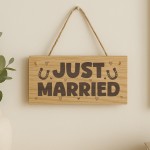 Just Married Hanging Wooden Engraved Sign Wedding Day Gift