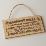 Funny Marriage Rules Sign Engraved Wooden Plaque Mr & Mrs Gift Funny Marriage Rules Sign Engraved Wooden Plaque Mr & Mrs Gift