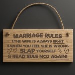 Funny Marriage Rules Sign Engraved Wooden Plaque Mr & Mrs Gift Funny Marriage Rules Sign Engraved Wooden Plaque Mr & Mrs Gift