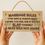 Funny Marriage Rules Sign Engraved Wooden Plaque Mr & Mrs Gift Funny Marriage Rules Sign Engraved Wooden Plaque Mr & Mrs Gift