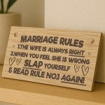 Funny Marriage Rules Sign Engraved Wooden Plaque Mr & Mrs Gift Funny Marriage Rules Sign Engraved Wooden Plaque Mr & Mrs Gift