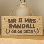 Mr & Mrs Wedding Sign Personalised Engraved Wood Plaque