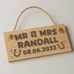 Mr & Mrs Wedding Sign Personalised Engraved Wood Plaque