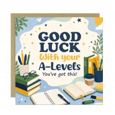 Good Luck A Levels Card Student Exam Encouragement Card