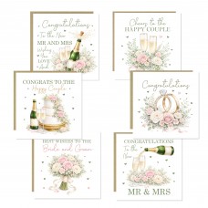 Set of 6 Wedding Congratulations Cards with Envelopes Luxury 
