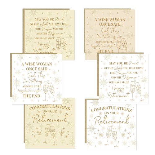 Set of 6 Retirement Cards with Envelopes Happy Retirement