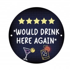 Funny Home Bar Sign Neon Style 5 Stars Would Drink Here Again