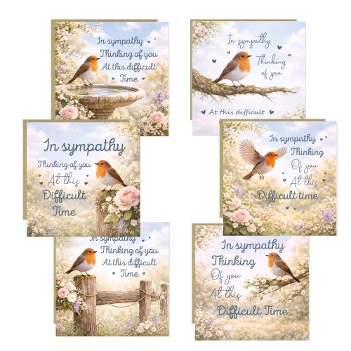Sympathy Cards Pack of 6 Robin Memorial Condolences Cards