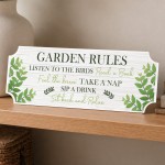 Garden Rules Plaque Outdoor Sign Acrylic Garden Shed 30x10cm