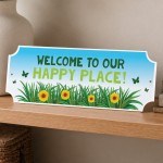 Garden Sign For Outside Welcome To Our Happy Place Plaque Garden Sign For Outside Welcome To Our Happy Place Plaque