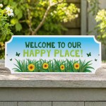 Garden Sign For Outside Welcome To Our Happy Place Plaque Garden Sign For Outside Welcome To Our Happy Place Plaque