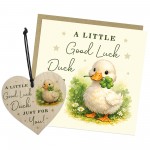Good Luck Duck Wood Heart & Card Gift Set Encouragement Present 