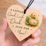 Good Luck Duck Wood Heart & Card Gift Set Encouragement Present 
