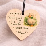Good Luck Duck Wood Heart & Card Gift Set Encouragement Present 